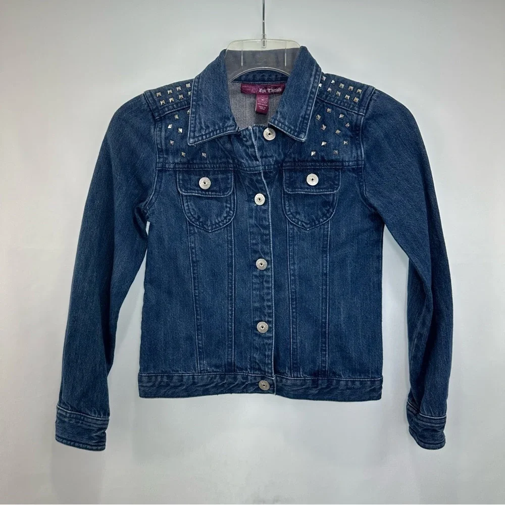 Girl’s Epic Threads Blue Jean Jacket w/studs Size Medium 100% Cotton Denim